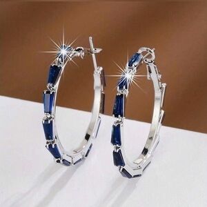 Elegant Blue and Silver Hoop Earrings